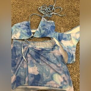 Blue Tie-Dye 3 Piece Bikini